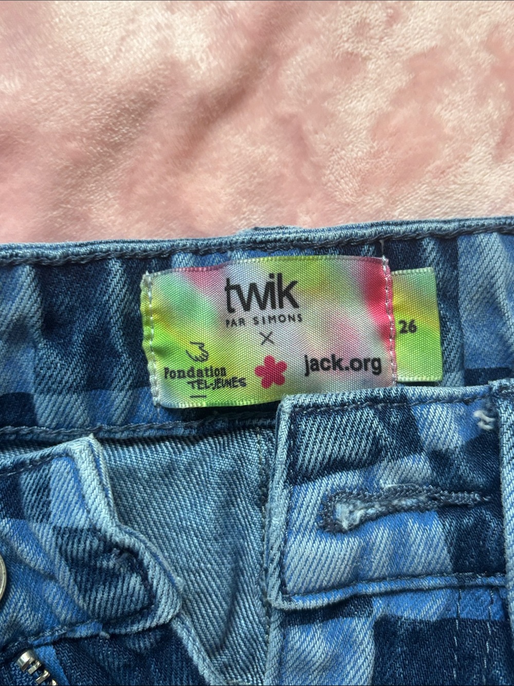 Twik Simons Checkerboard Blue Wide-Leg Jeans - Picture 4 of 7